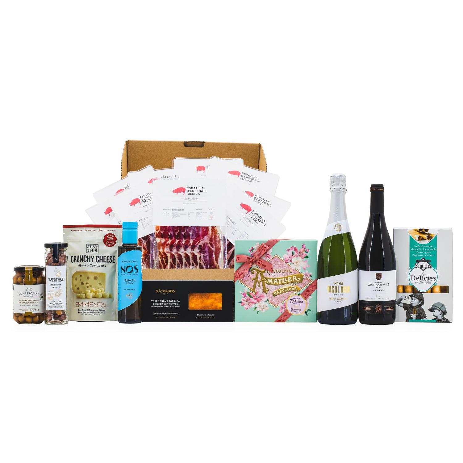 Lot de Nadal Artesà 2202 amb Espatlla Llescada, Paneres de Nadal, producte de proximitat, producte català, lot artesà, lot amb pernil, lot de nadal amb embotit
