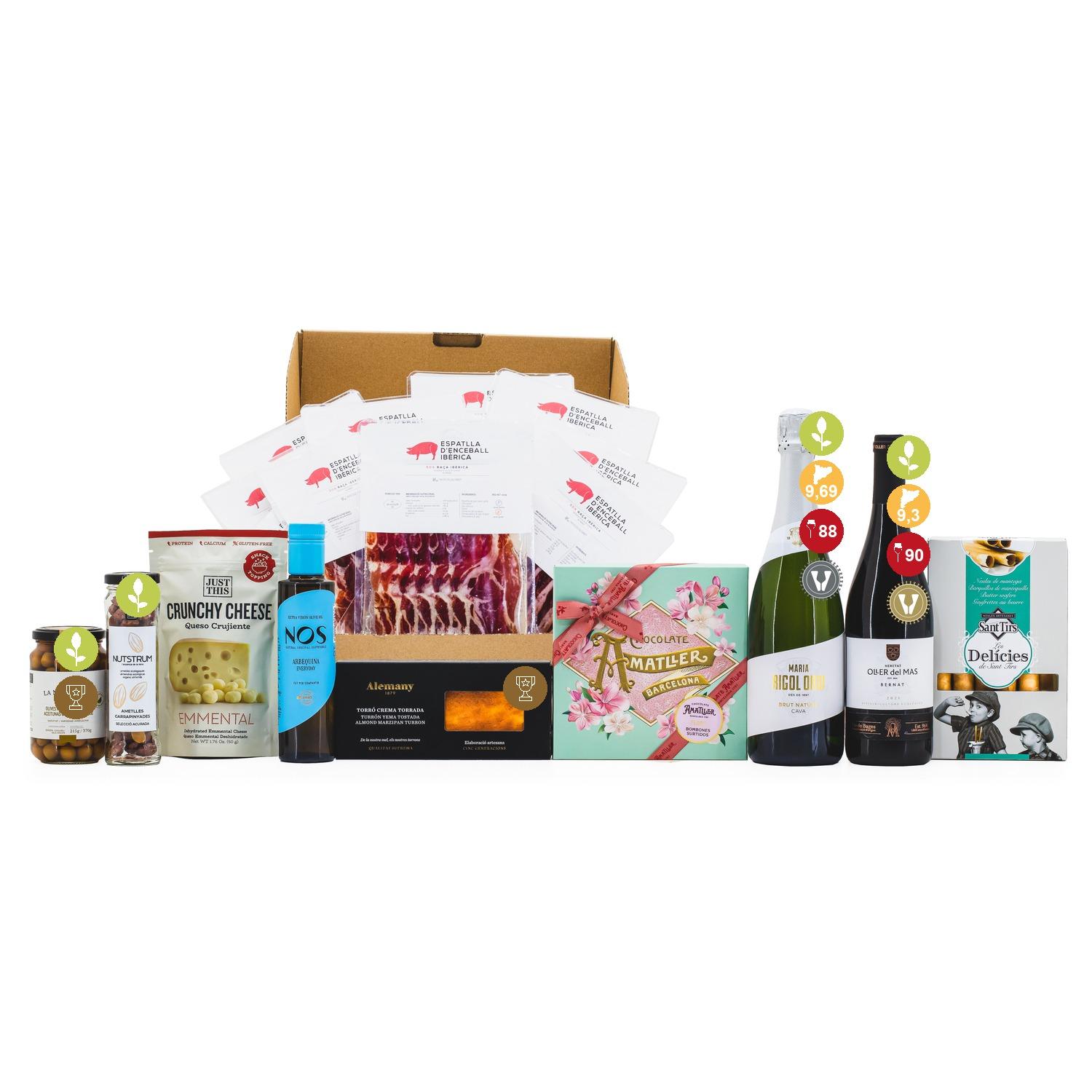 Lot de Nadal Artesà 2202 amb Espatlla Llescada, Paneres de Nadal, producte de proximitat, producte català, lot artesà, lot amb pernil, lot de nadal amb embotit