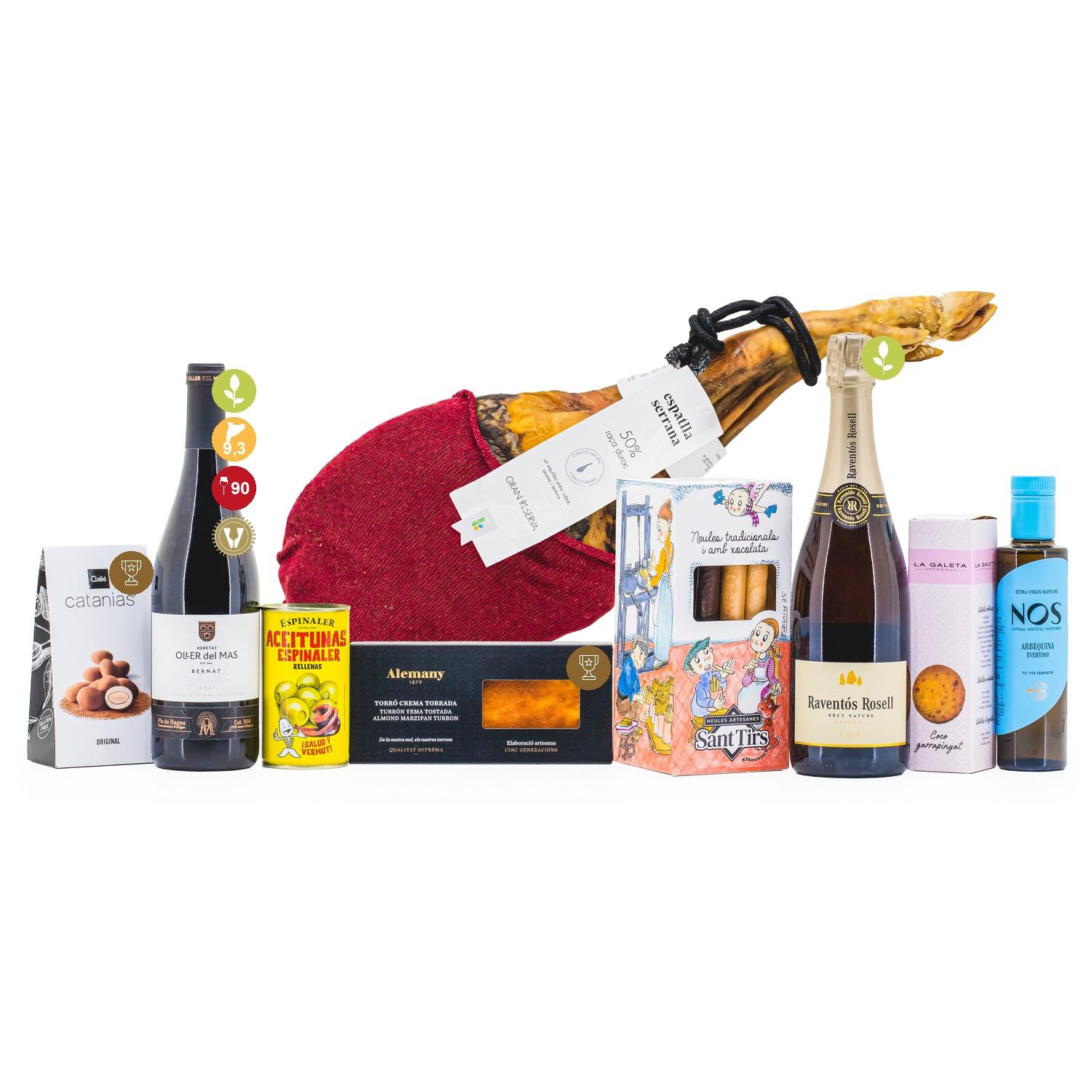 Lot de Nadal Artesà 2203 amb Espatlla Serrana, Paneres de Nadal, producte de proximitat, producte català, lot artesà, lot amb pernil, lot de nadal amb embotit