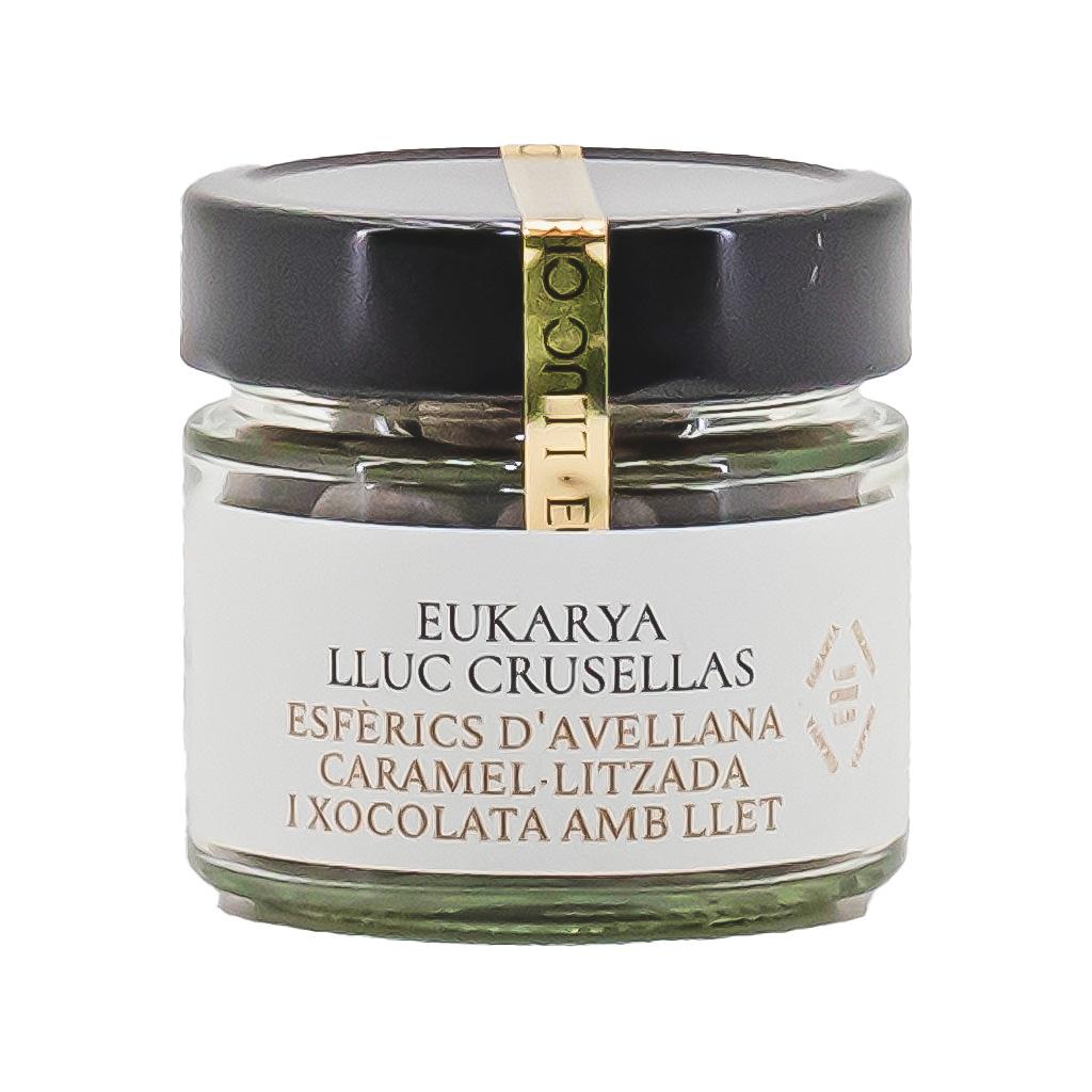 Esfèrics d'avellana caramel·litzada i xocolata amb llet Eukarya